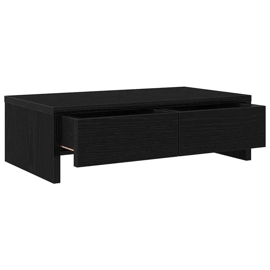 Monitorstandaard met lades, zwart eiken, 50x27x15 cm, bewerkt hout