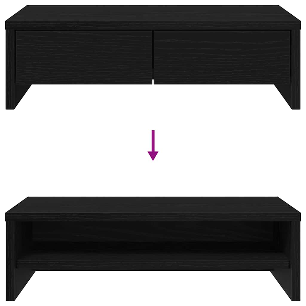 Monitorstandaard met lades, zwart eiken, 50x27x15 cm, bewerkt hout