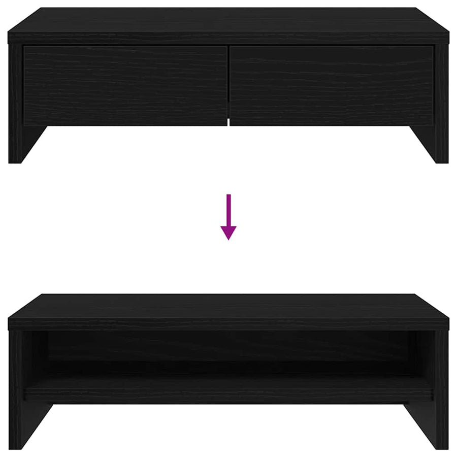 Monitorstandaard met lades, zwart eiken, 50x27x15 cm, bewerkt hout