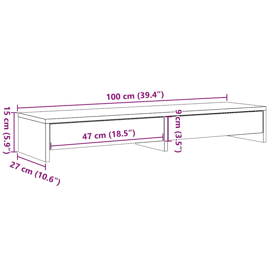 Monitorstandaard met lades, zwart eiken, 100 x 27 x 15 cm, bewerkt hout