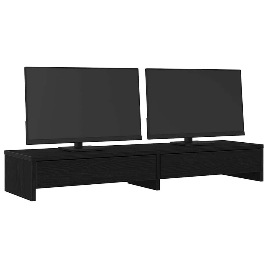 Monitorstandaard met lades, zwart eiken, 100 x 27 x 15 cm, bewerkt hout