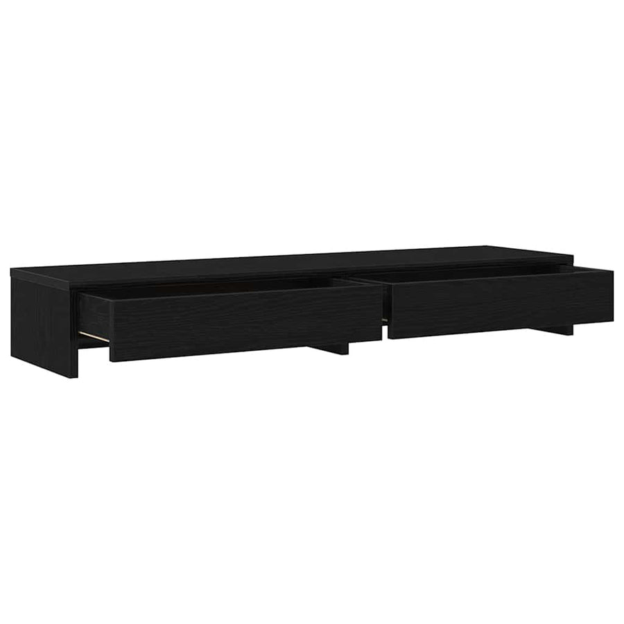 Monitorstandaard met lades, zwart eiken, 100 x 27 x 15 cm, bewerkt hout