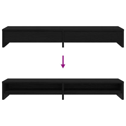 Monitorstandaard met lades, zwart eiken, 100 x 27 x 15 cm, bewerkt hout