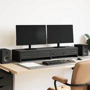 Monitorstandaard zwart eiken 100x27x15 cm met 2 lades