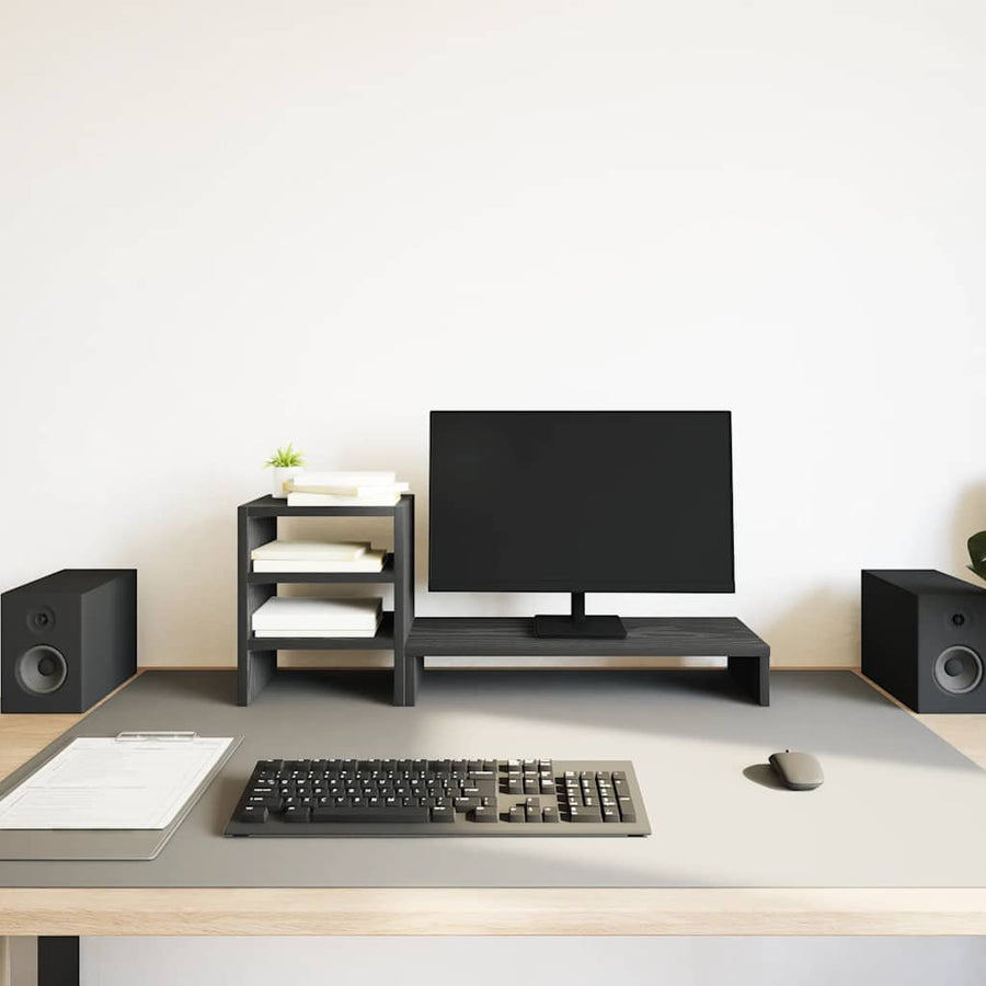 Monitorstandaard met bureau-organizer, zwart eikenhout