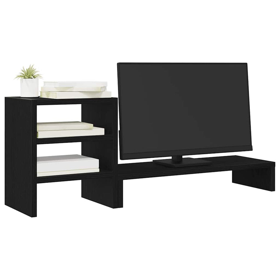 Monitorstandaard met bureau-organizer, zwart eikenhout