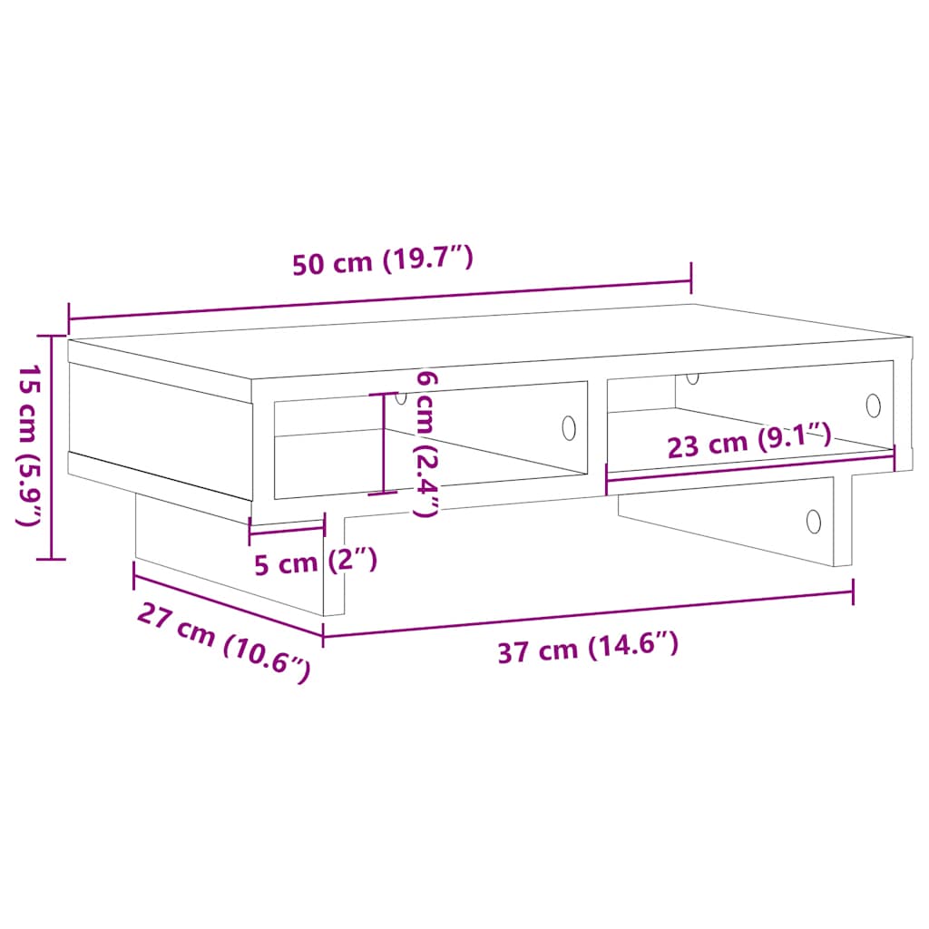 Monitorstandaard Zwart Eiken 50x27x15 cm Bewerkt Hout