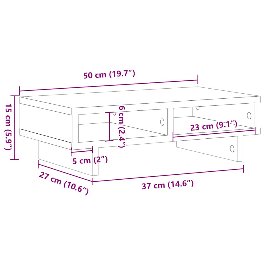 Monitorstandaard Zwart Eiken 50x27x15 cm Bewerkt Hout