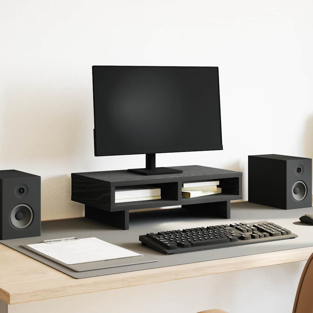 Monitorstandaard Zwart Eiken 50x27x15 cm Bewerkt Hout