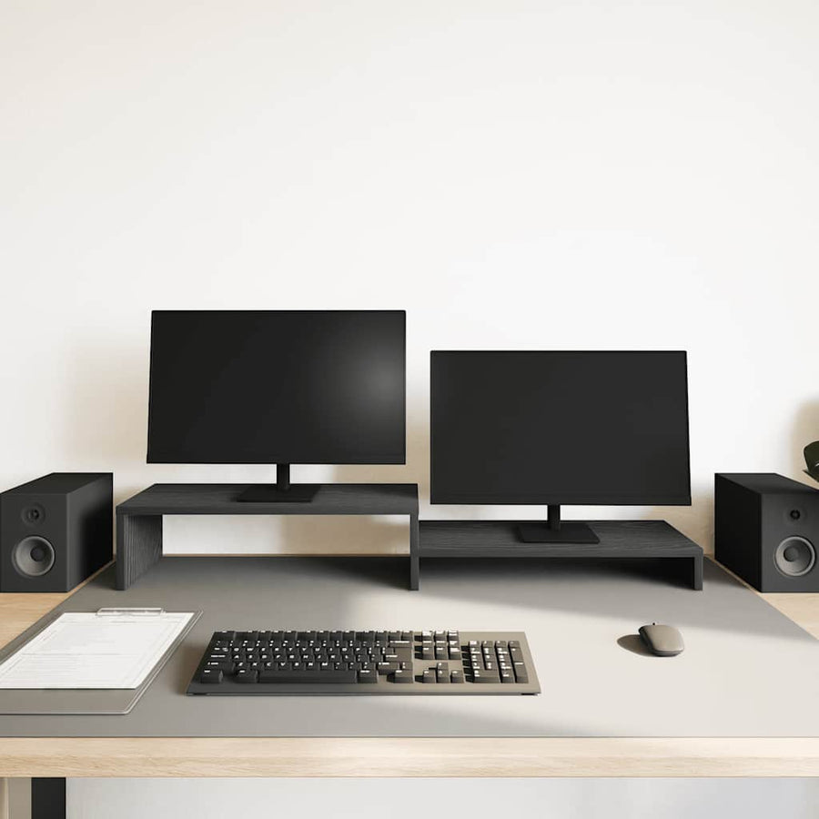 Monitorstandaard Zwart Eiken 54x22x15 cm Bewerkt Hout