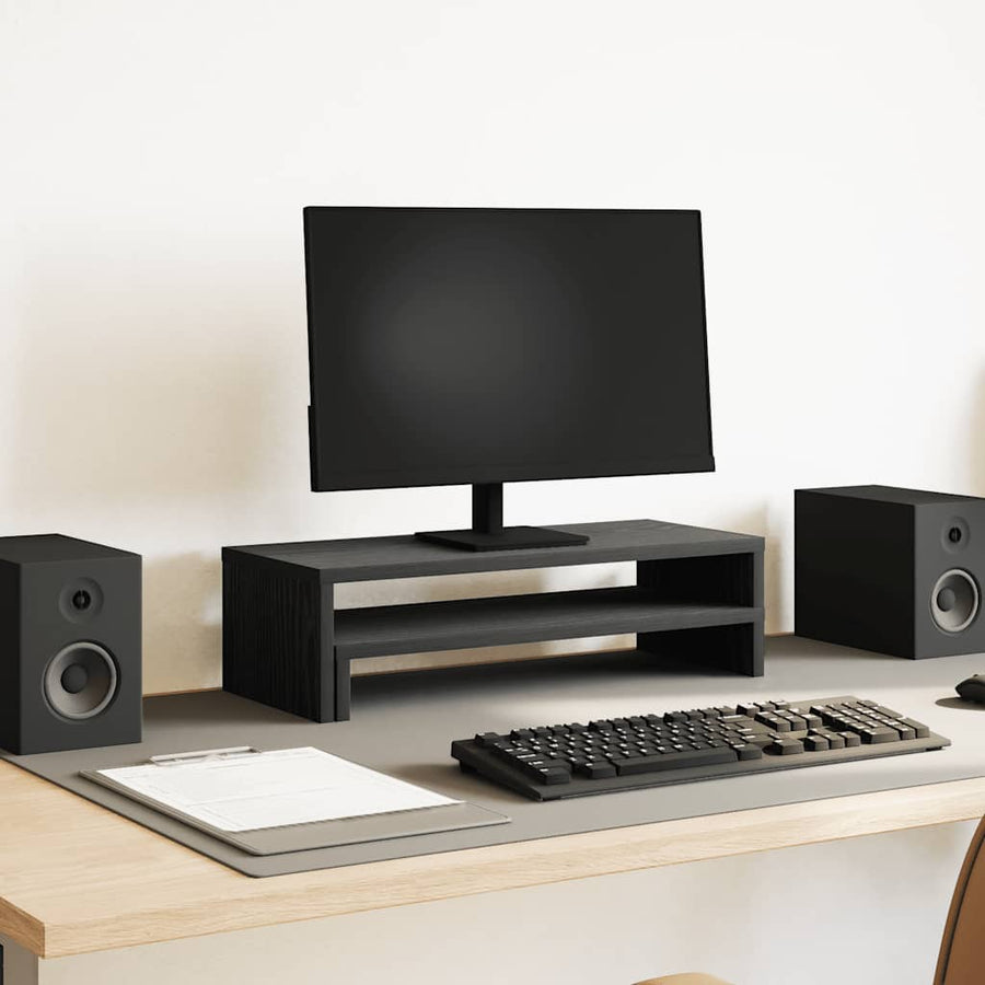 Monitorstandaard Zwart Eiken 54x22x15 cm Bewerkt Hout
