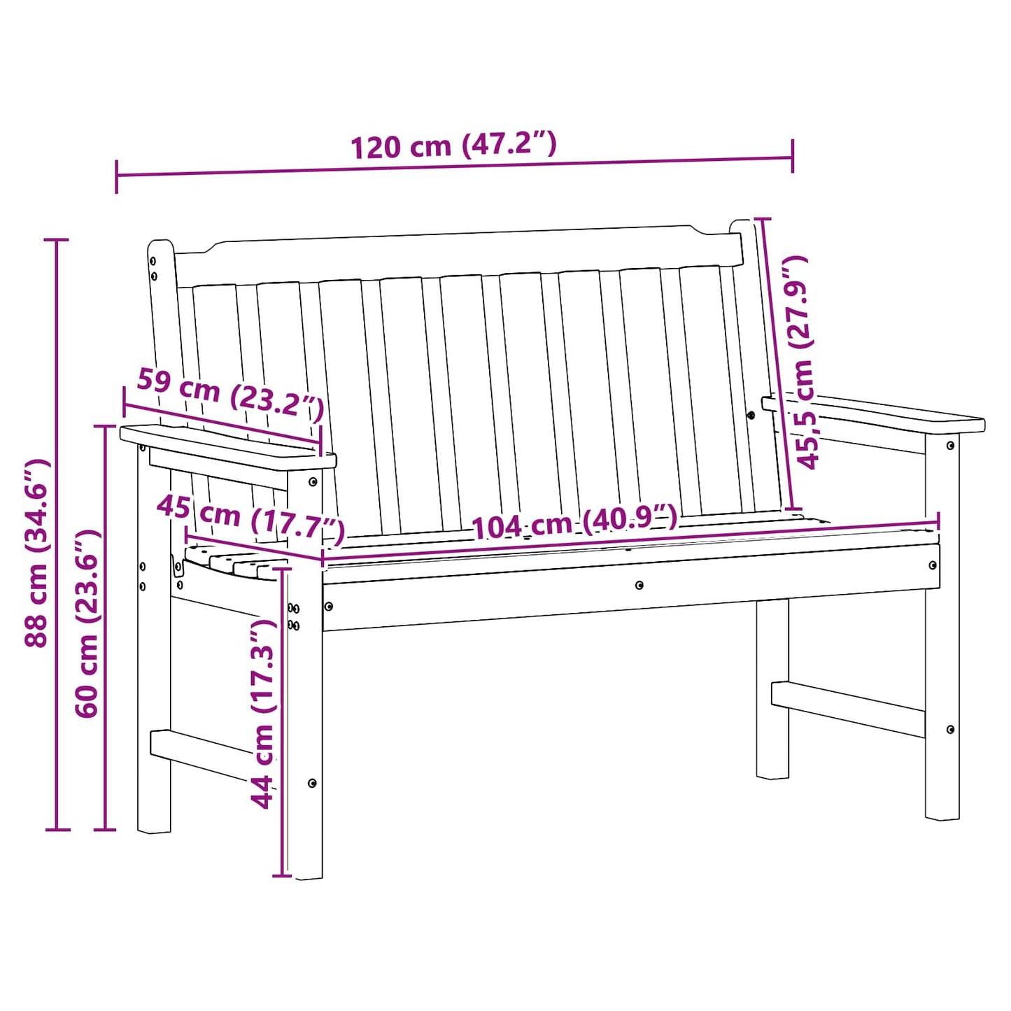 Tuinbank Zwart 120 x 59 x 88 cm HDPE