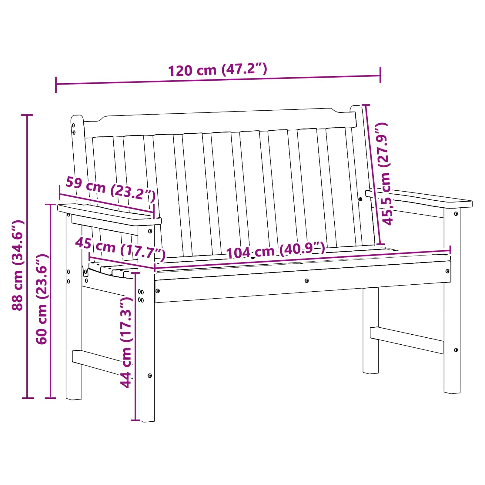 Tuinbank Zwart 120 x 59 x 88 cm HDPE