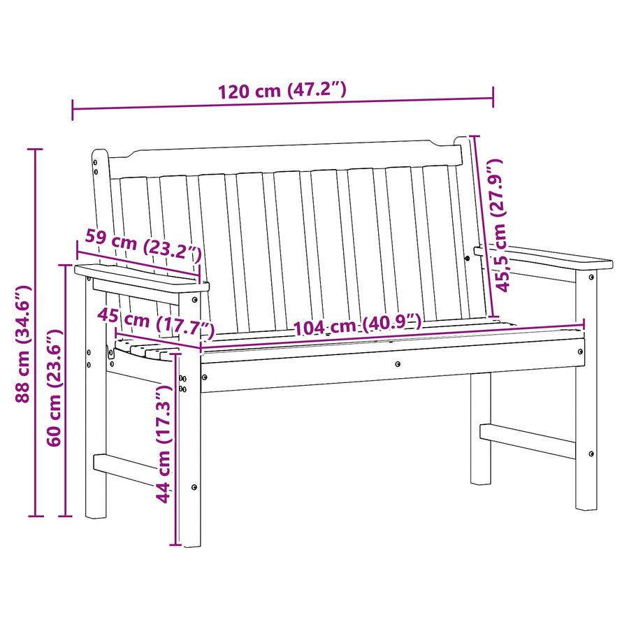 Tuinbank Zwart 120 x 59 x 88 cm HDPE