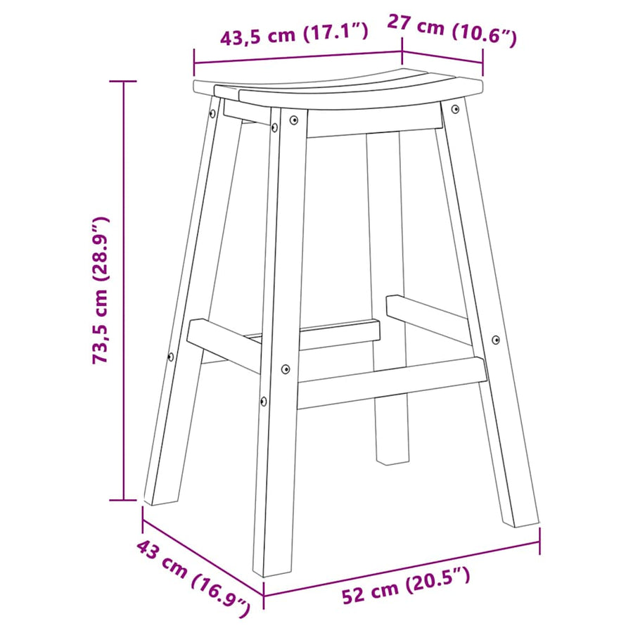 Barkruk 2 pcs Zwart 52 x 43 x 73,5 cm HDPE
