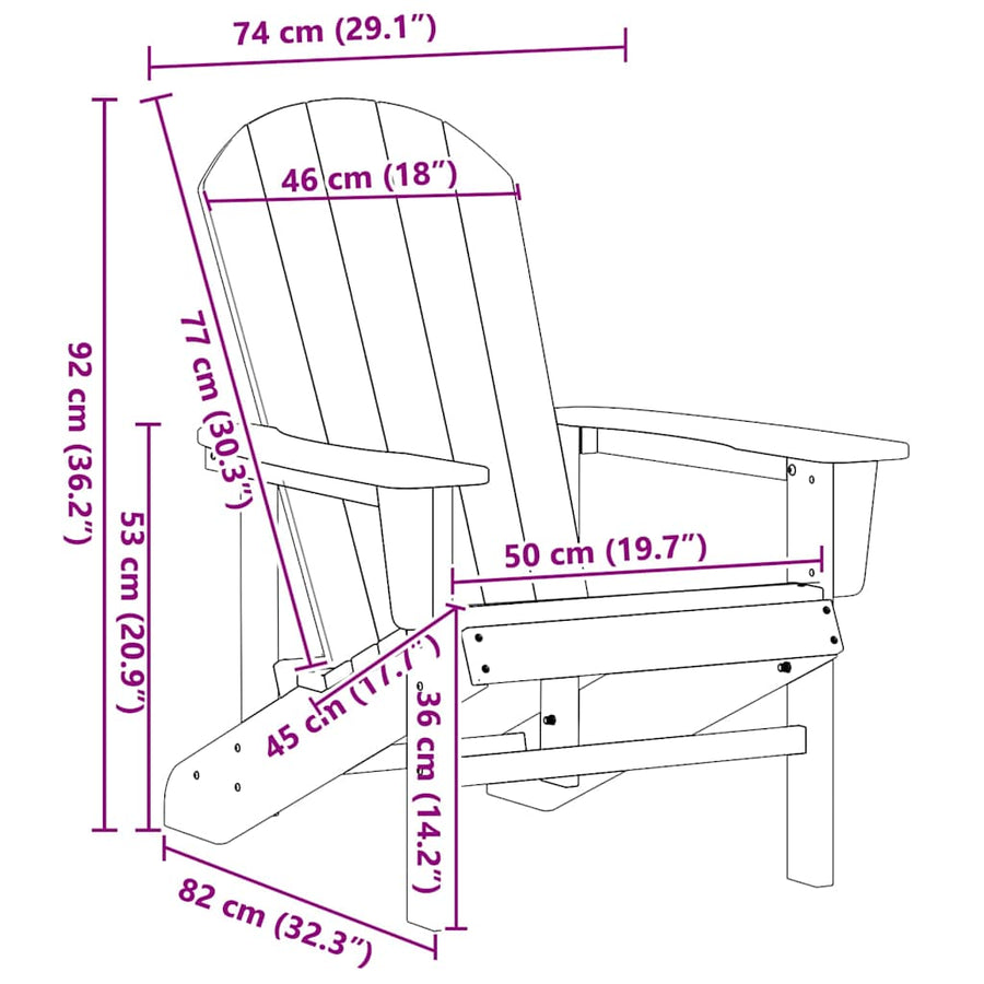 Adirondack-Stoel 82 X 74 X 92 Cm Hdpe Marineblauw zonder voetensteun