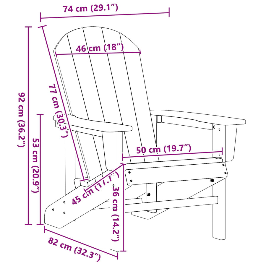 Adirondack-stoel Zwart 82 x 74 x 92 cm HDPE