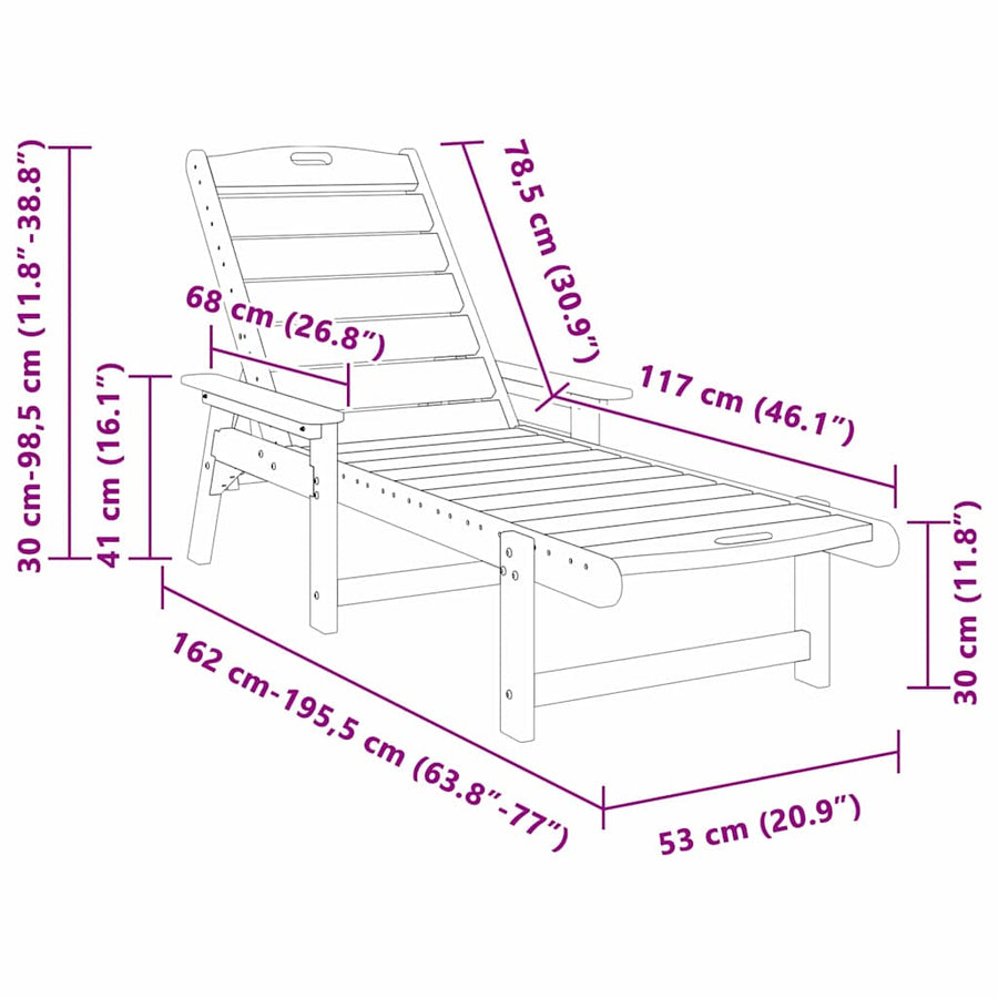 Ligstoel Zwart 195,5 x 53 x 98,5 cm HDPE