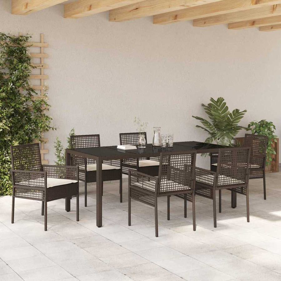 Tuin Eetset 7 pcs Bruin 190 x 90 x 75 cm Poly rattan