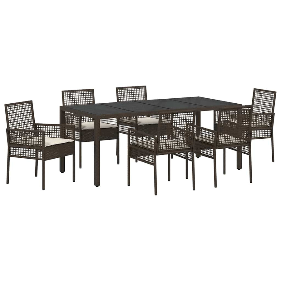 Tuin Eetset 7 pcs Bruin 190 x 90 x 75 cm Poly rattan