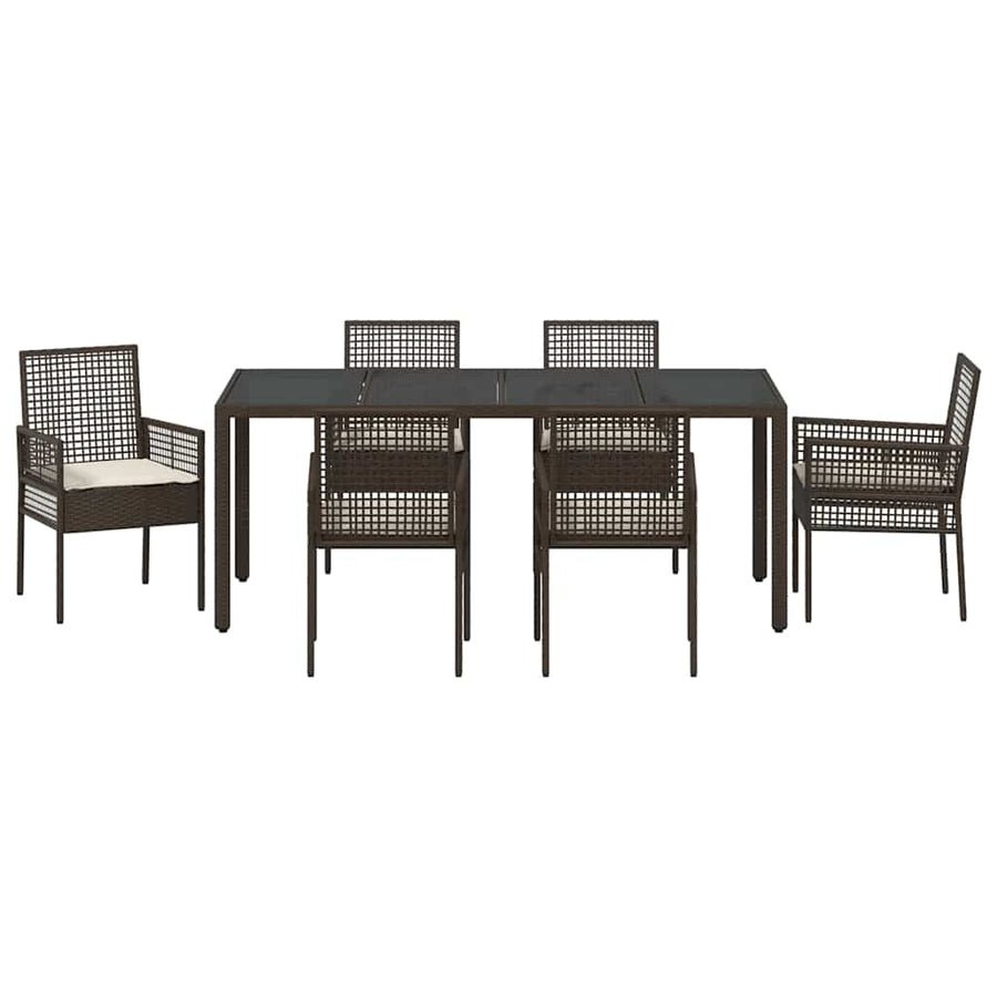 Tuin Eetset 7 pcs Bruin 190 x 90 x 75 cm Poly rattan