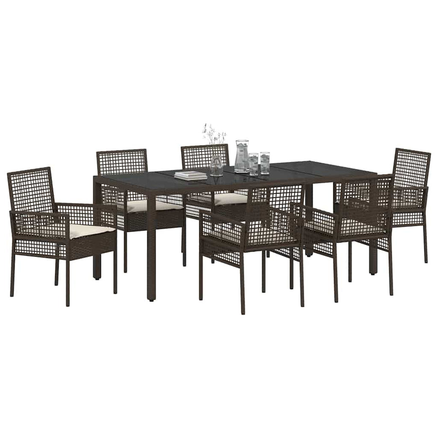 Tuin Eetset 7 pcs Bruin 190 x 90 x 75 cm Poly rattan