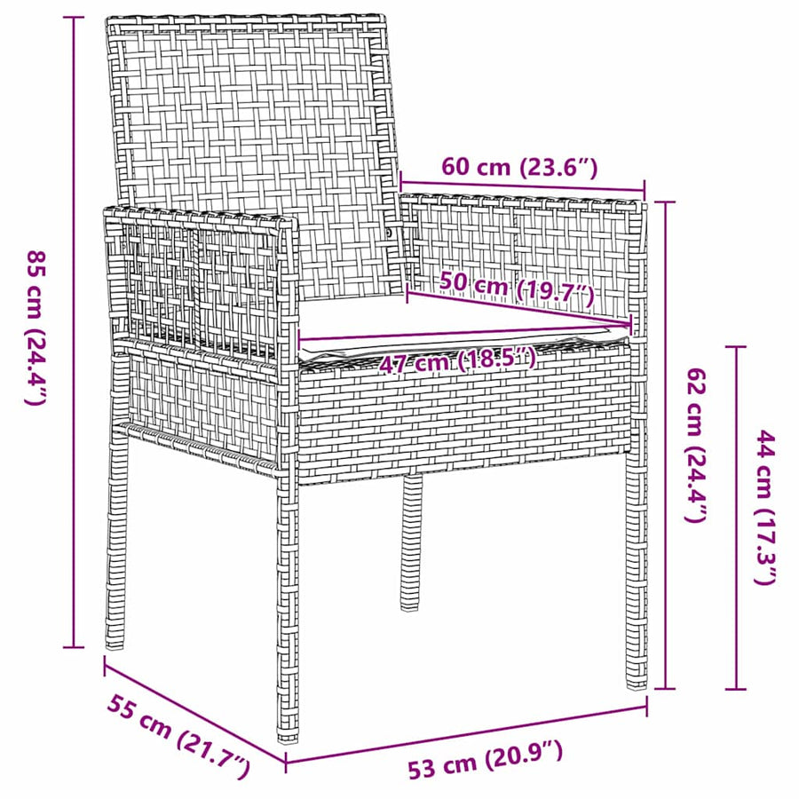 Tuin Eetset 7 pcs Bruin 190 x 90 x 75 cm Poly rattan