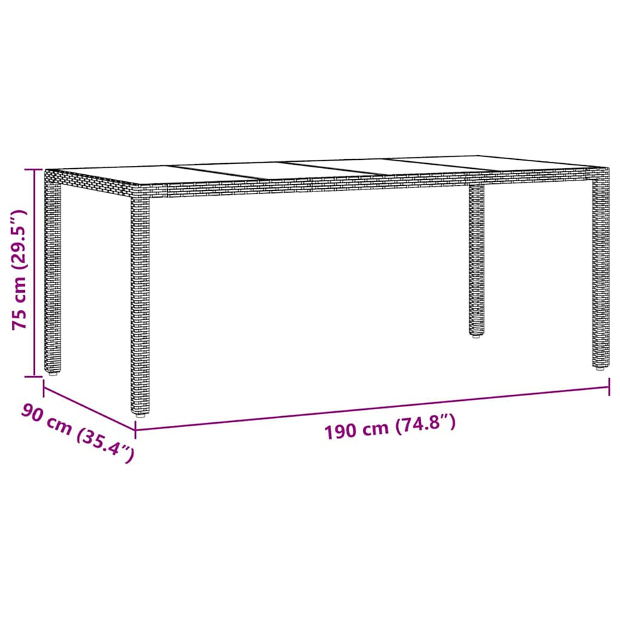 Tuin Eetset 7 pcs Bruin 190 x 90 x 75 cm Poly rattan