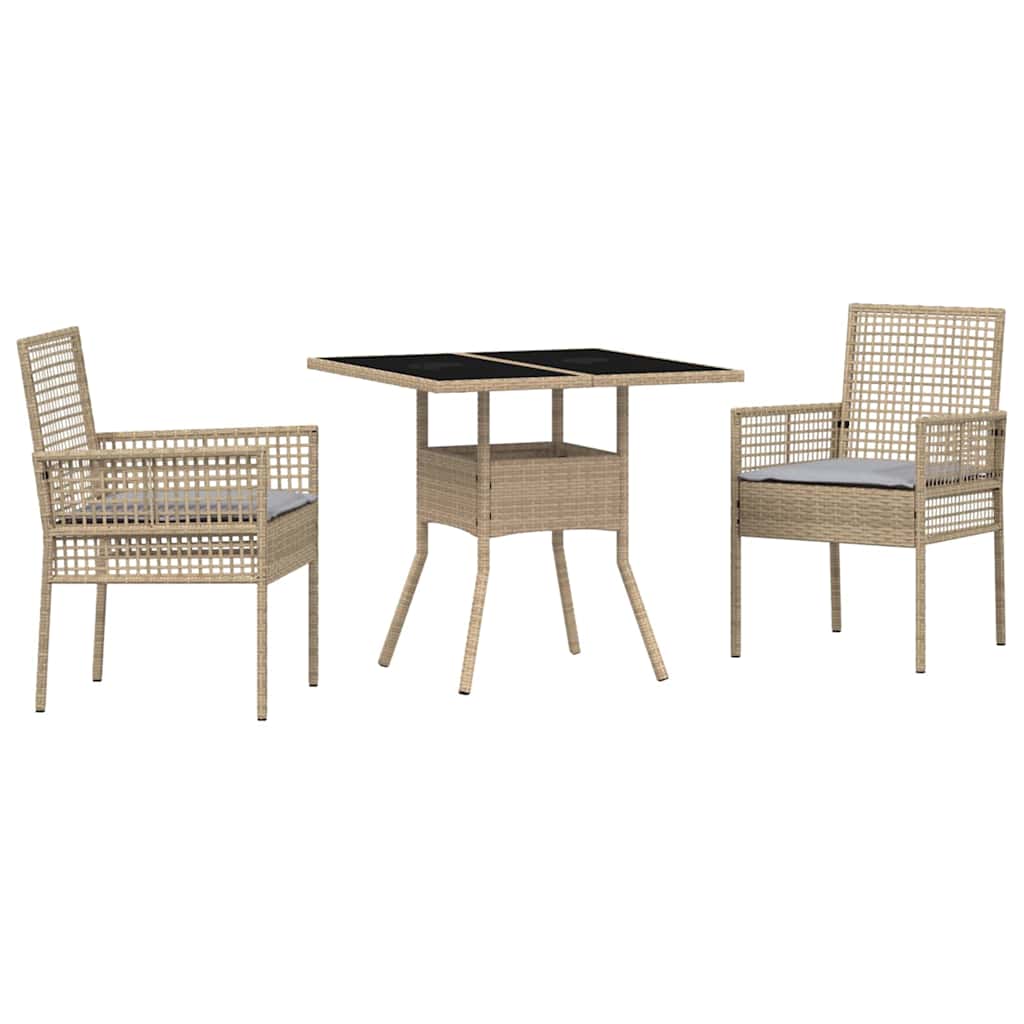 Tuin eettafelset 3 pcs Beige poly rattan