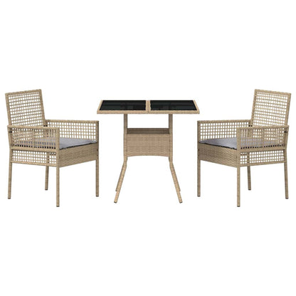 Tuin eettafelset 3 pcs Beige poly rattan