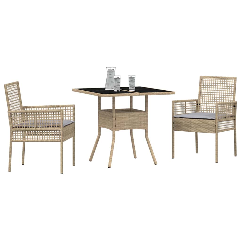 Tuin eettafelset 3 pcs Beige poly rattan