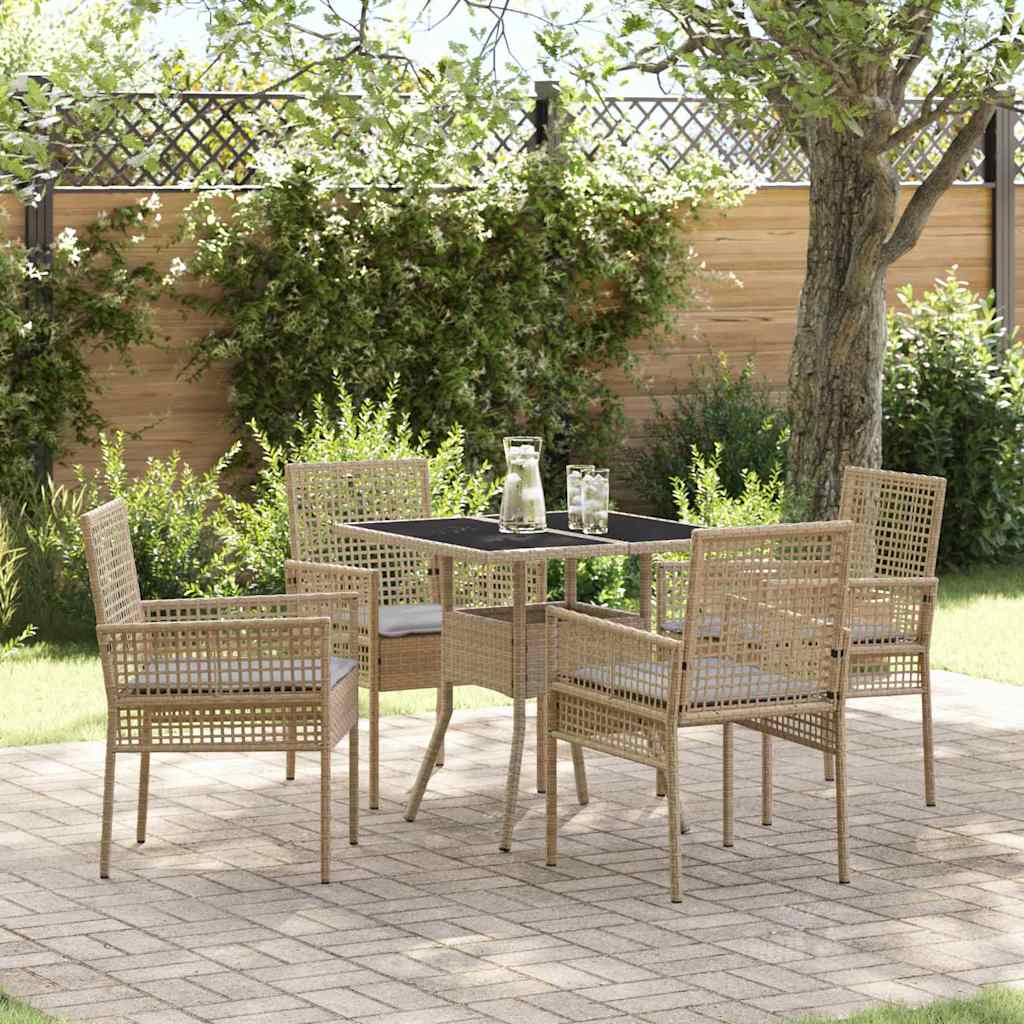 Tuin eettafelset 5 pcs Beige poly rattan