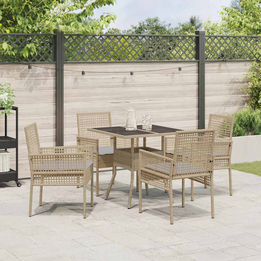 Tuin eettafelset 5 pcs Beige poly rattan