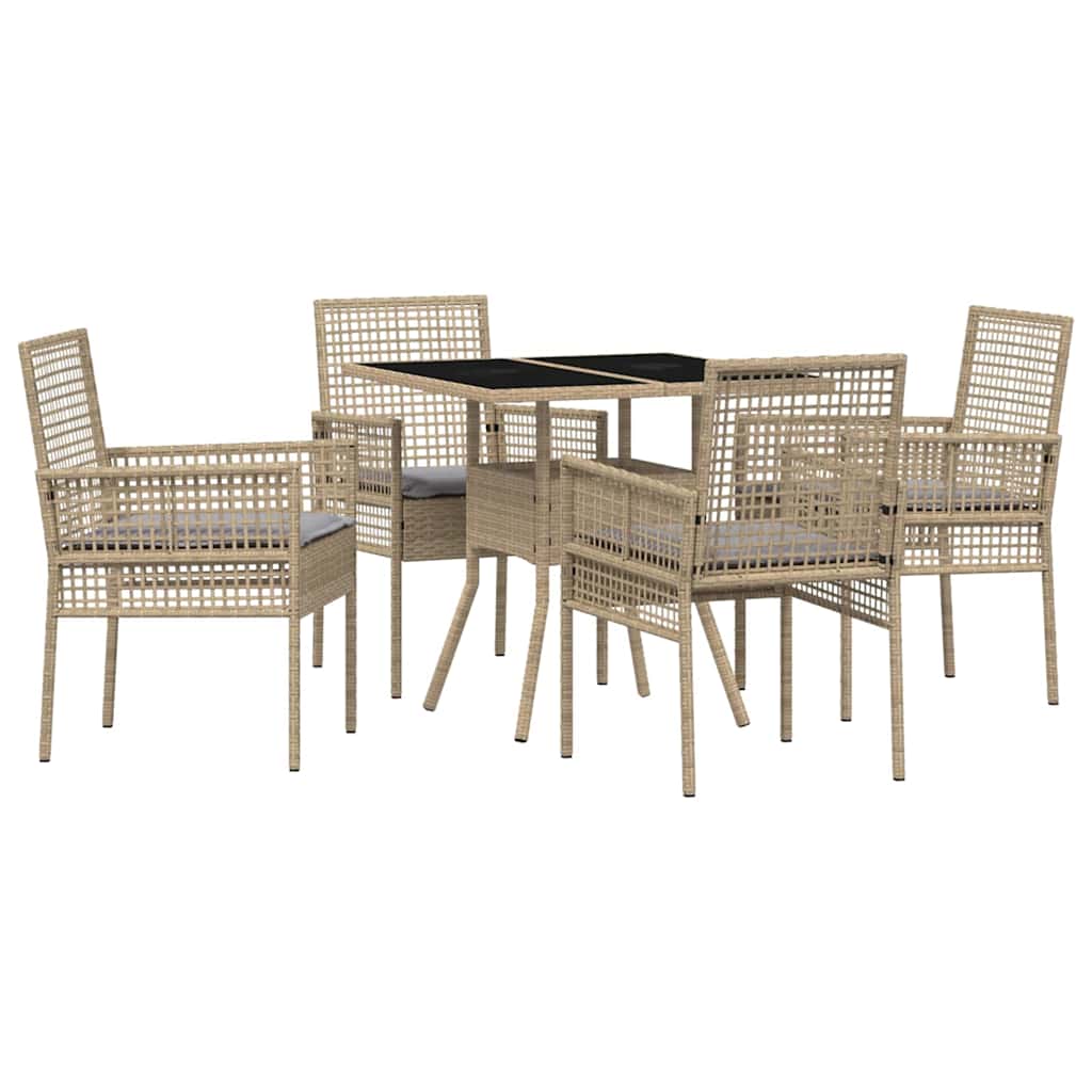 Tuin eettafelset 5 pcs Beige poly rattan