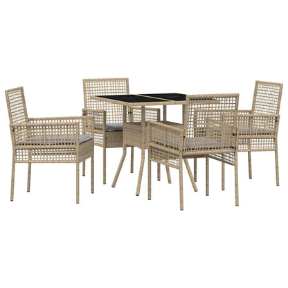 Tuin eettafelset 5 pcs Beige poly rattan