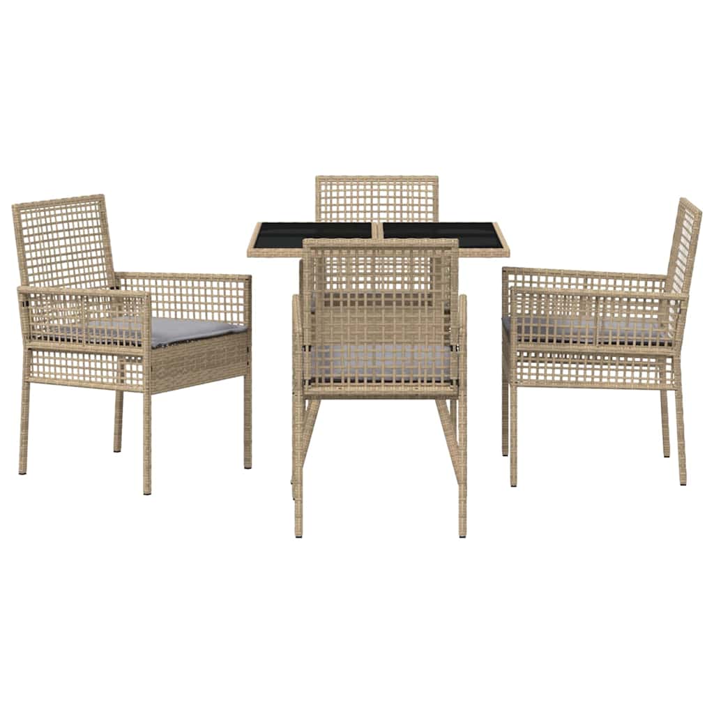 Tuin eettafelset 5 pcs Beige poly rattan