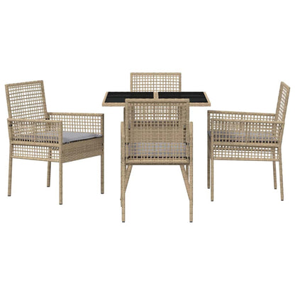 Tuin eettafelset 5 pcs Beige poly rattan