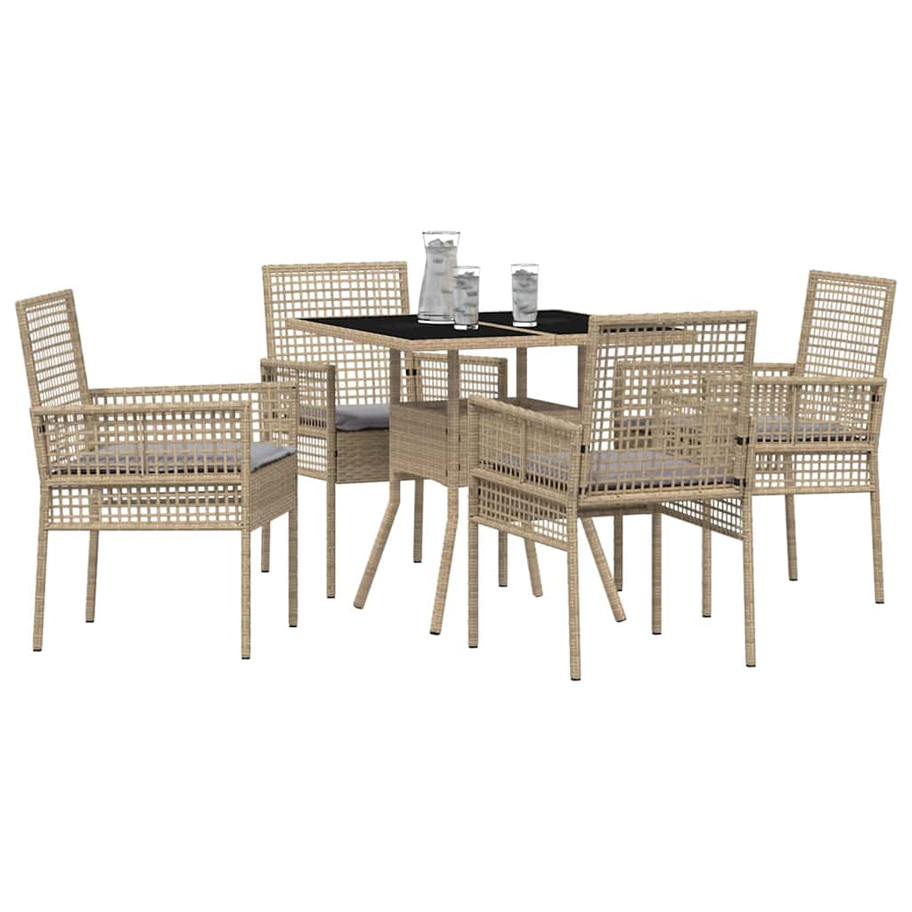 Tuin eettafelset 5 pcs Beige poly rattan