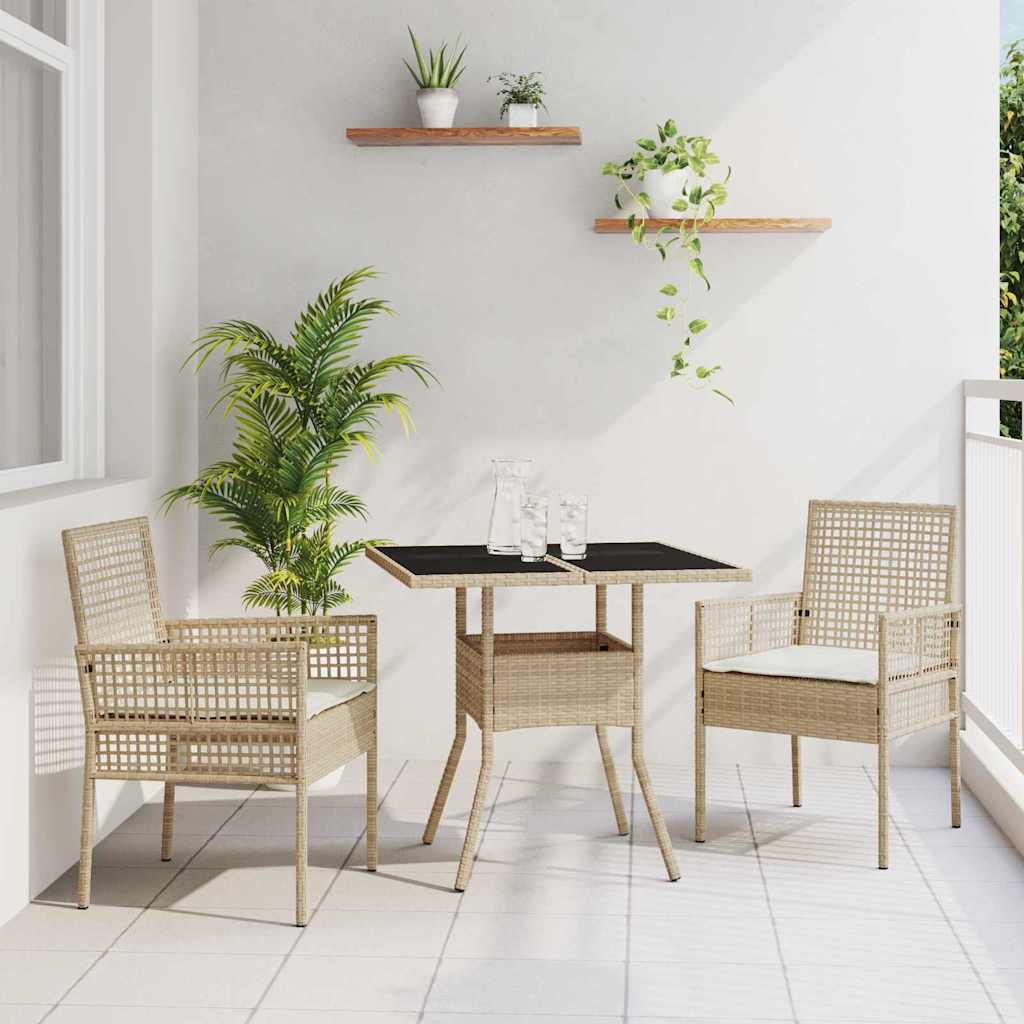 Tuin eettafelset 3 pcs Beige poly rattan