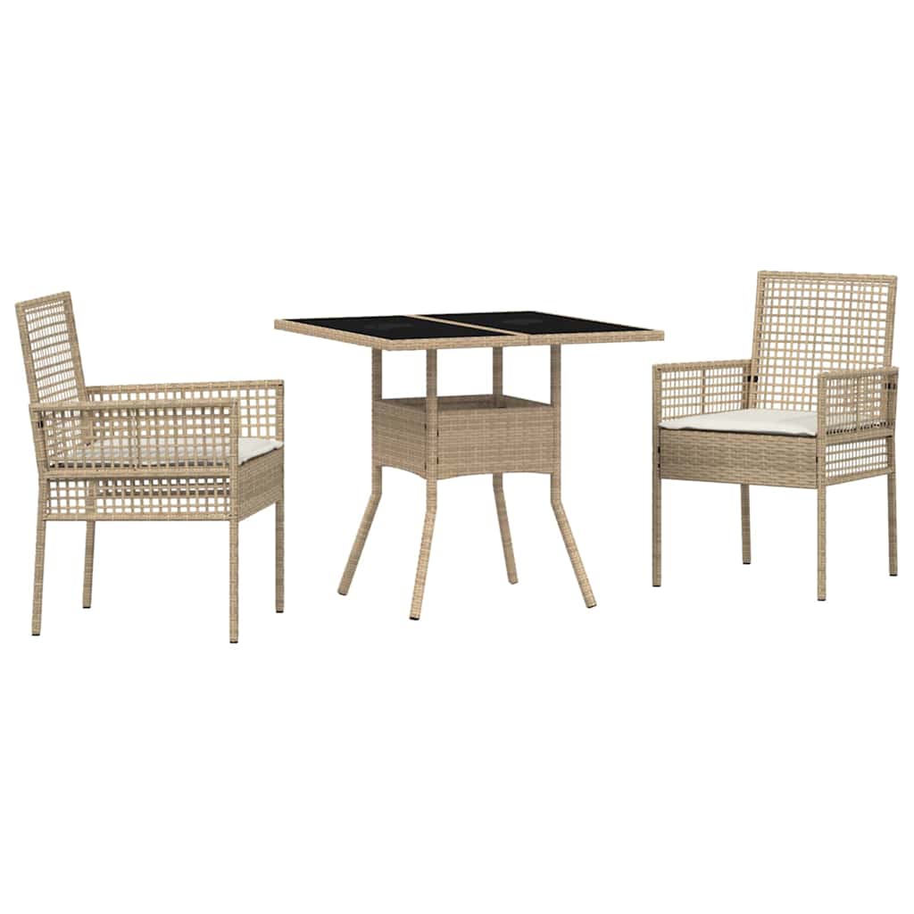 Tuin eettafelset 3 pcs Beige poly rattan
