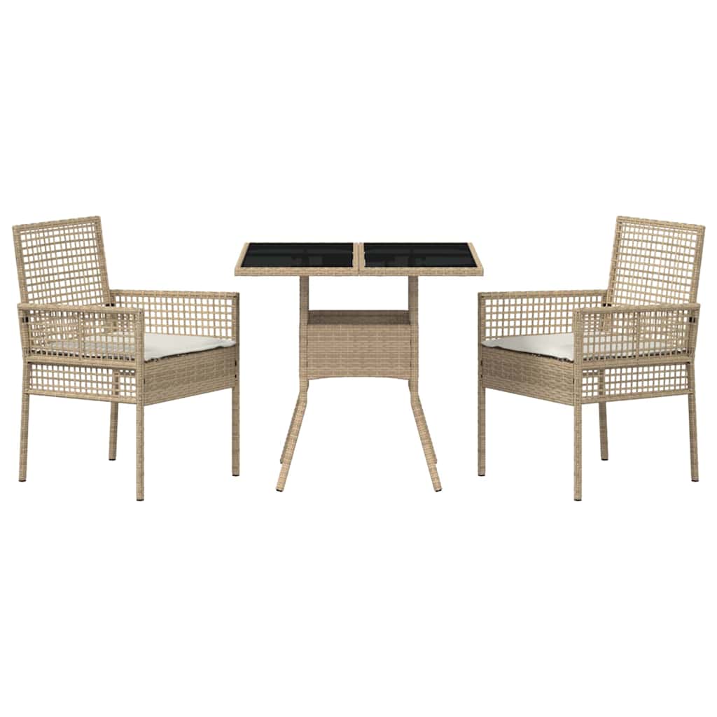 Tuin eettafelset 3 pcs Beige poly rattan