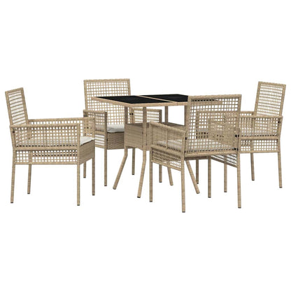 Tuin eettafelset 5 pcs Beige poly rattan