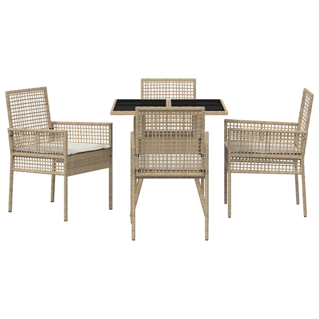 Tuin eettafelset 5 pcs Beige poly rattan