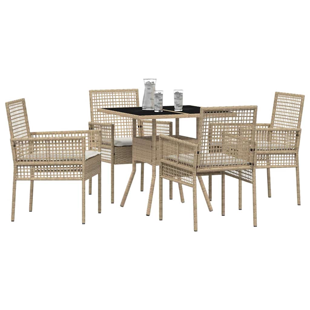 Tuin eettafelset 5 pcs Beige poly rattan