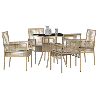 Tuin eettafelset 5 pcs Beige poly rattan
