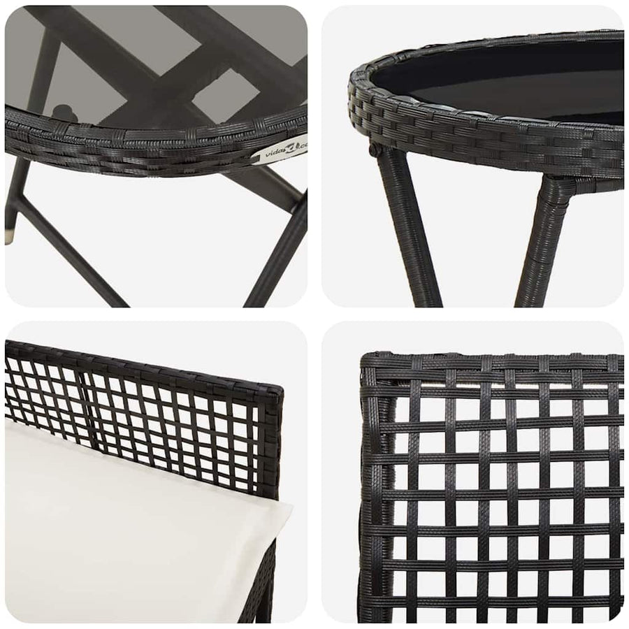 Tuin Bistro Set 3 Pcs Poly Rattan Zwart en crèmewit