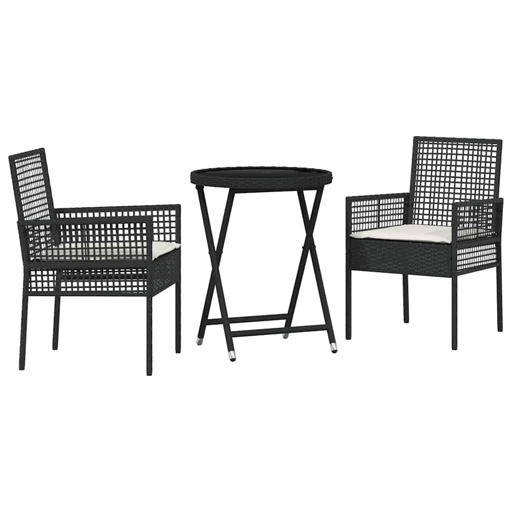 Tuin Bistro Set 3 Pcs Poly Rattan Zwart en crèmewit
