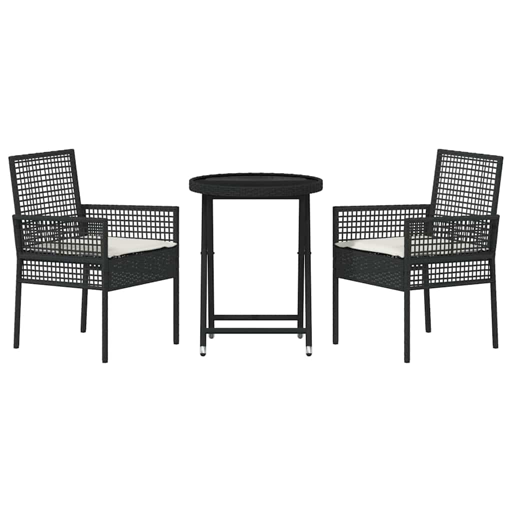 Tuin Bistro Set 3 Pcs Poly Rattan Zwart en crèmewit
