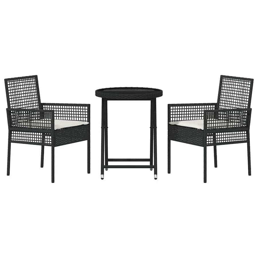 Tuin Bistro Set 3 Pcs Poly Rattan Zwart en crèmewit