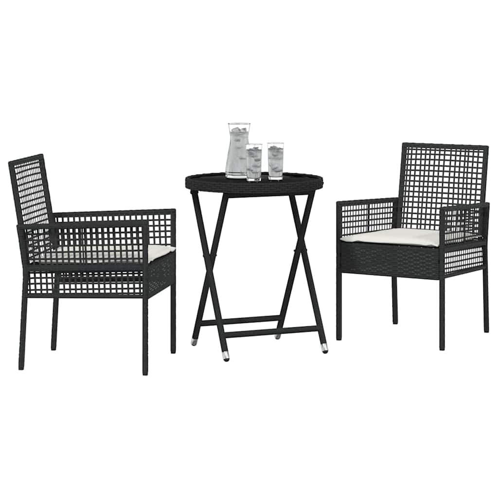 Tuin Bistro Set 3 Pcs Poly Rattan Zwart en crèmewit